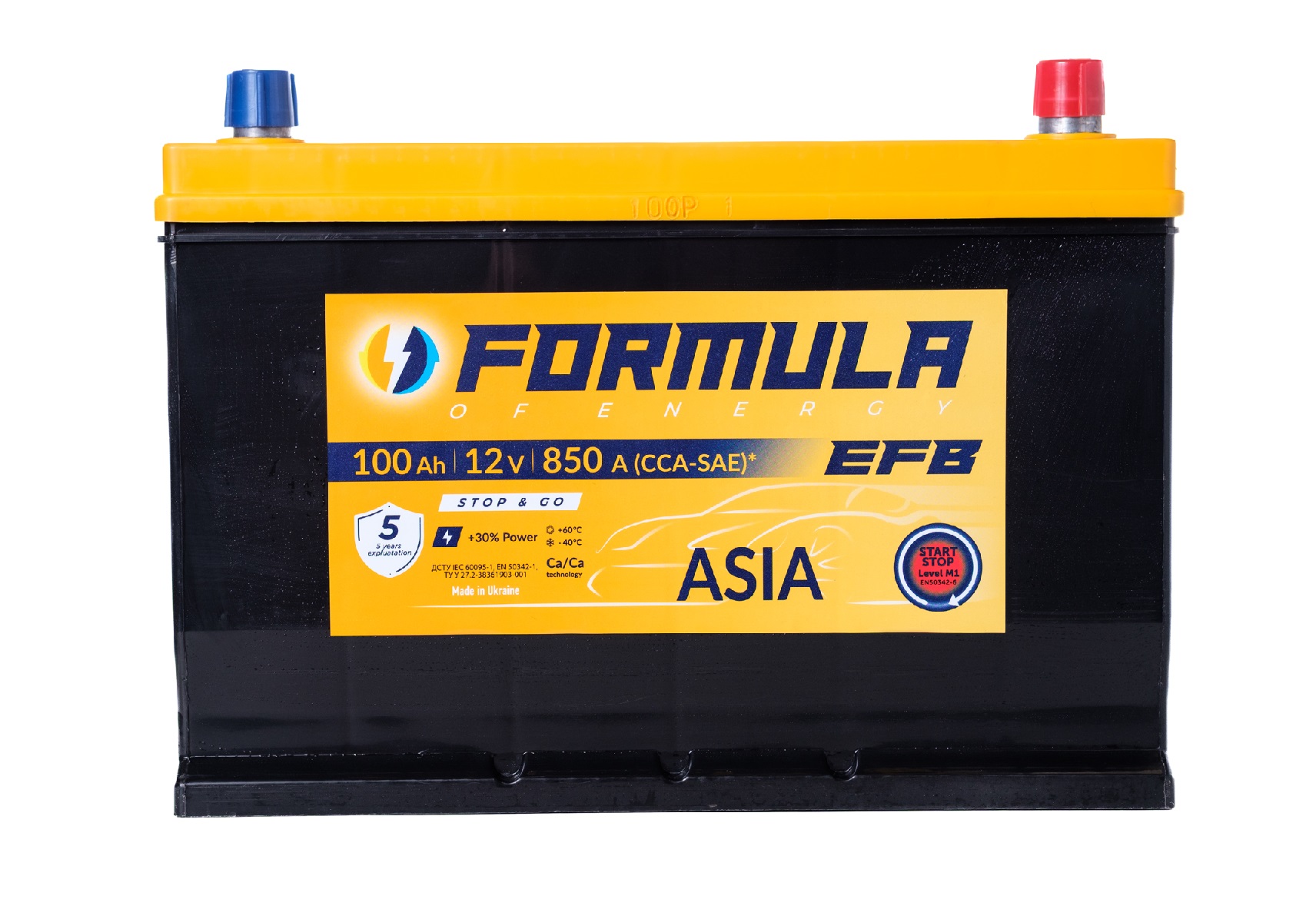 Акумулятор легковий Formula of energy EFB 6СТ-100(0), 12B, 100Ah, 850A, плюс праворуч (R+), EFB, 302х175x220мм (FEFB100А0)